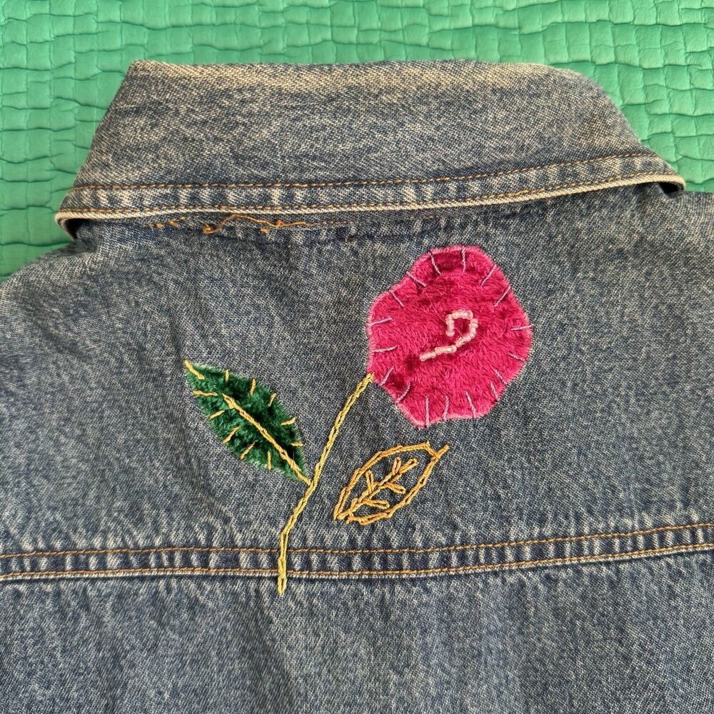 Susan Bristol P L Floral Hand Embroidered Patchwork Denim Vest Y2K 90s Vintage - Picture 8 of 16